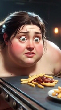 Tied up SSBBW Eats Massive Meal While Kneeling - Belly Stuffing