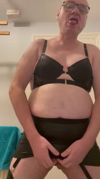 Dirty Gay Crossdresser Love It with Black Bra on