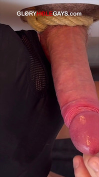 Long Cock Tied off with Rope at the Gloryhole - and Came Instantly