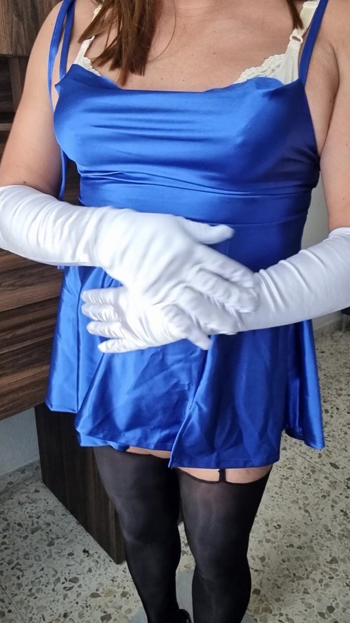 Sexy shinny clothes: My New Blue Satin Dress, Fitted and Sexy