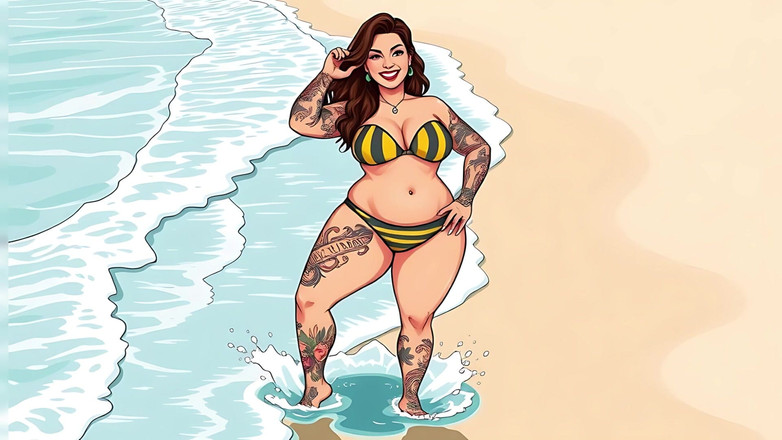 AI Porn: Ai Tattoo Art Curvy Bikini Kobiety