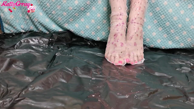 Katty Grray: Redhead play with feet in socks closeup - homemade