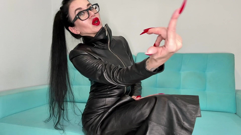Julia domaina: Red Long Nails, Claws and Tight Long Leather Coat on...
