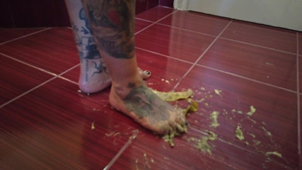 Fetish videos by Alex: A Banana Is Trampled by a Blonde Tattooed MILF