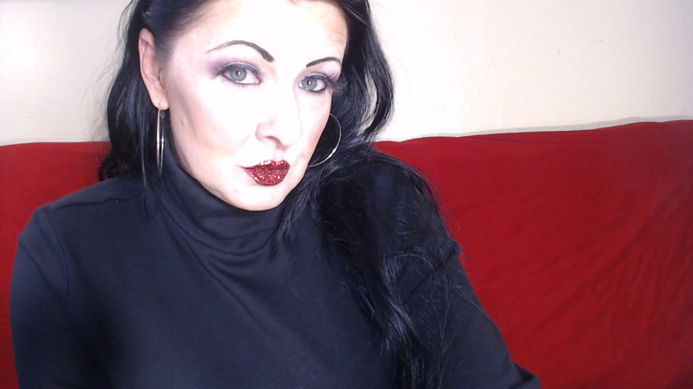 Abby Anna: Closeup smoking red glittered lipstick