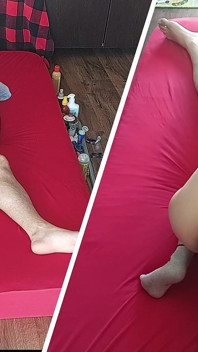 Blowjob mit amateur-ehefrau, behaarte muschi, dicker arsch. Sinnliche Massage eines heißen Paares mit Öl auf dem Körper.