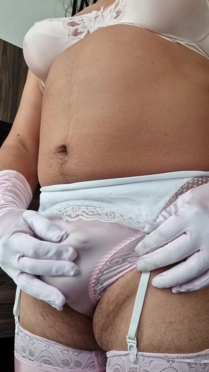 My panties: Pembe Naylon iç çamaşırımda tamamen heyecanlı eller serbest boşalma