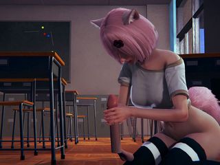Waifu club 3D: Neko collegegirl jerks off your cock