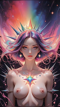 Shadow Oracle of the Void Storm with Rainbow Prism Spikes Cosmic Fantasy Ai Art Slideshow