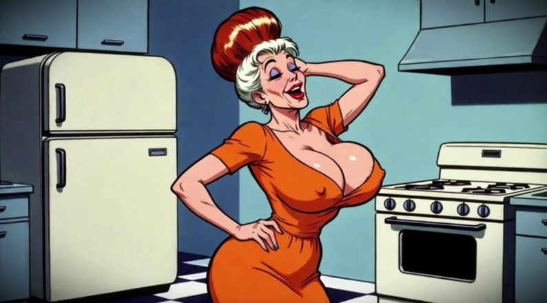 AI Porn: Kartun Klasik - Wanita Bogel Di Dapur