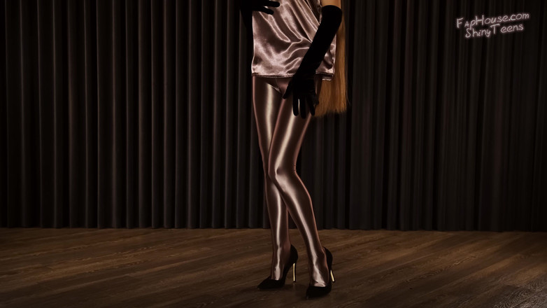 Shiny teens: 890 Lesklé hnědé spandex punčocháče a rukavice