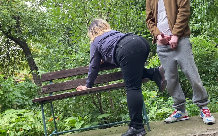 OurFetishLife: Cum on big ass MILF in jeans in the park