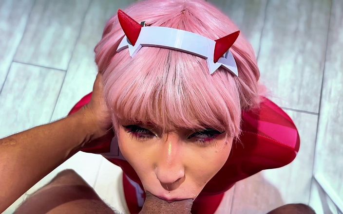 QroZne Studios: Zero Two cosplay blowjob, ficken und abspritzen