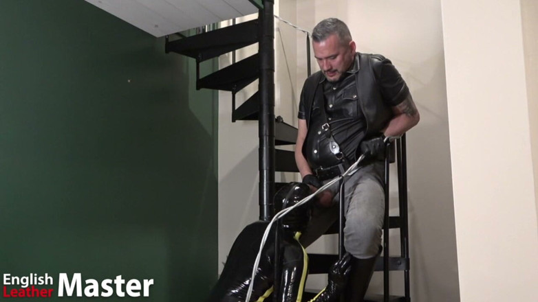 EnglishLeathermaster: Fucking Rubber Gimp on the Stairs