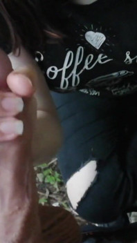 The slut sucked my big cock near the road.
