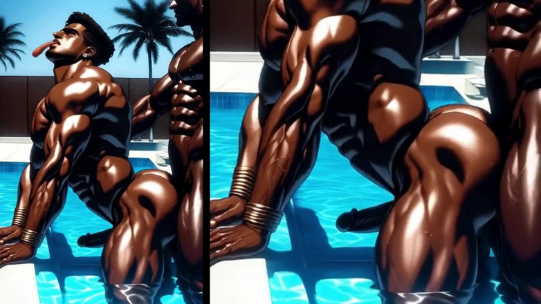 Real narrated fantasy Hentai: Gay Anal Sex with Two Black Men by the Pool...
