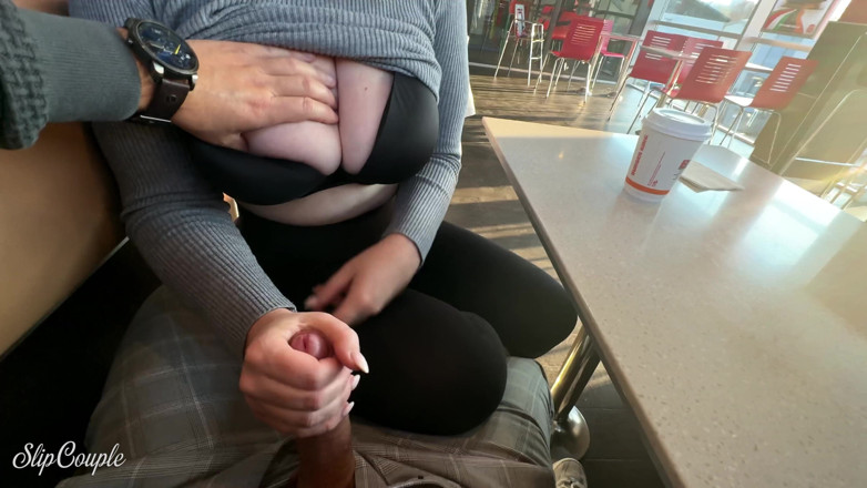 SlipCouple: Horny Girl Plays with Cock in Fast Food Restaurant - Risky...