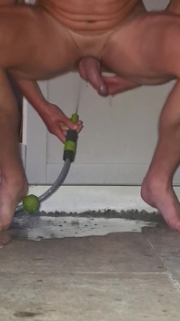 Garden Hose Enema Fill and Release - Extreme Anal Solo Gay