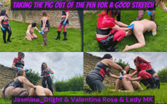 Jasminedlight, Valentina Rosa, Lady Mk - Taking the Pig Out of the Pen for a Stretch - Outdoor Slave Fisting and Humiliation