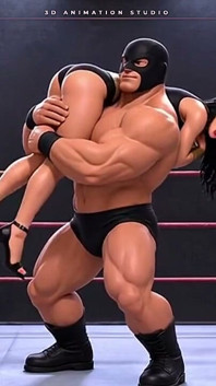 Super-herói mascarado em salto alto pego em ursos e fechaduras do tornozelo - ring wrestling