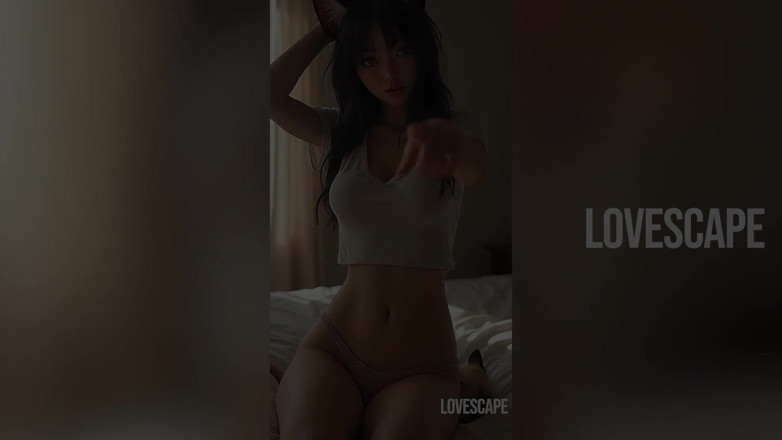 Lovescape: Napalona catgirl w sypialni Głośne jęki i błaganie kończy się...