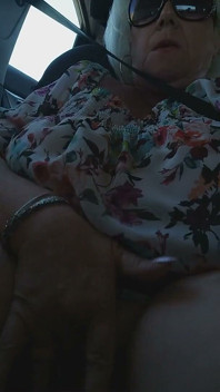 Mature Blonde Fingers Throbbing Pussy in Public Car Ride