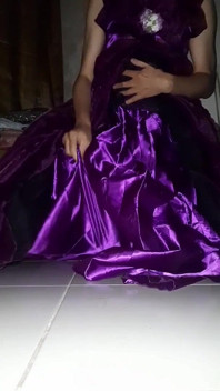 Satin lila ballgown masturbation