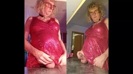 Tgirl Anna Cums with a Pink Foxtail Plug in Her Ass and Wears a Pink Dress