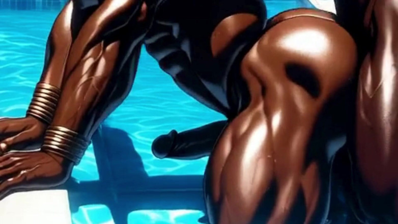 Real narrated fantasy Hentai: Gay Anal Sex with Two Black Men by the Pool...