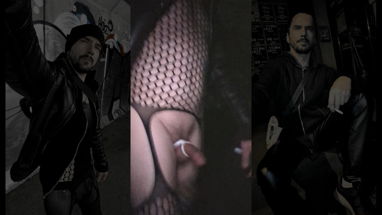 kinkygaynudist: Hot Rainy Walk (strumpfbÃ¤nder und Beule Meggings)