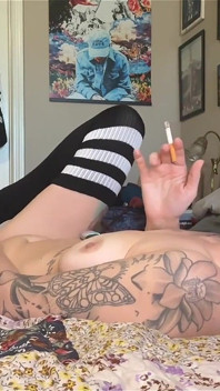 Wearing Thigh Highs, Smoking and Cumming