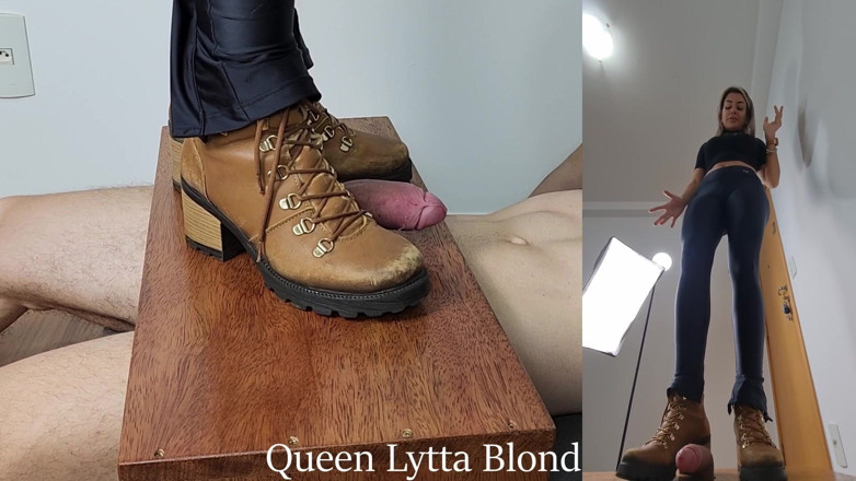 Queen Lytta ballbusting and cum lick: Queen Lytta Blond - Sexy Boots CBT Ep 6 - 2 Angles - CBT - Cock...