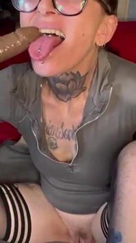 Gagging and Squirting Over Dildo