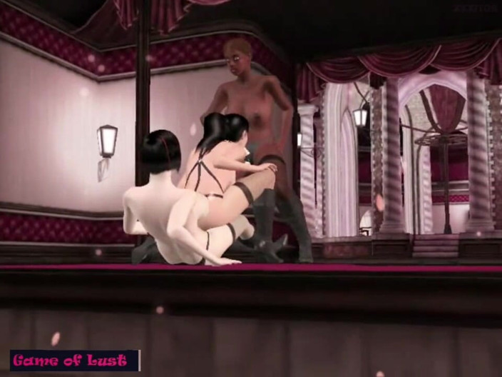 Game of Lust 3D: 장난감 스트랩과 섹스 기계와 골 3D 레즈 난교
