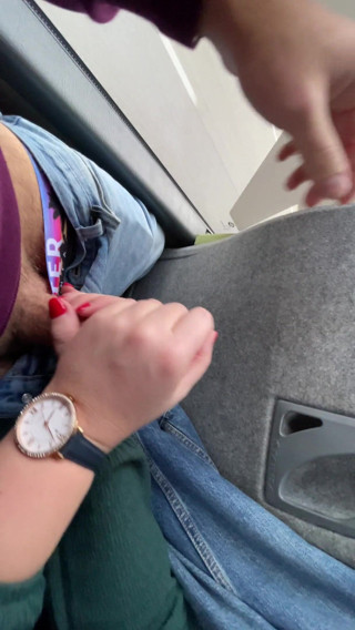 SlipCouple: Handjob in bus and whipped of cum on seat - super...