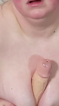Tanda D dildo tit fuck. Covered in cum