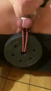 Hanging Heavy Weights on My Sissy Cock & Balls - CBT Jerking off My Big Cock with Them on