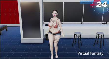 Virtual fantasy studio: Prsatá a prdelatá 3D sexy dívka s barevným tetováním se svléká...