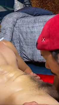 Str8 Guy with a Big Dick Watches as I Lick His Cock and Balls