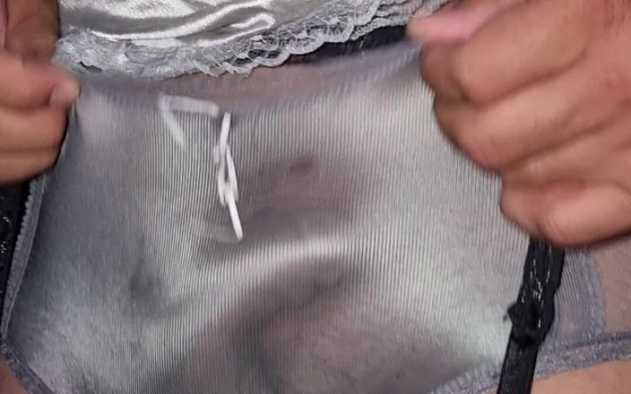 Sexy shinny clothes: Seksowny szary metalowy nylonowy poślizg z pasującymi majtkami i stanikiem