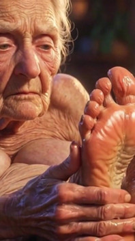 Beautiful Big Wrinkled Feet Oiled up - Oil Dripping From Toes Sensual Massage