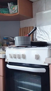 Sexy Naked Wife Preparing Food in the Kitchen. Hairy Brunette, Big Ass, Big Tits.
