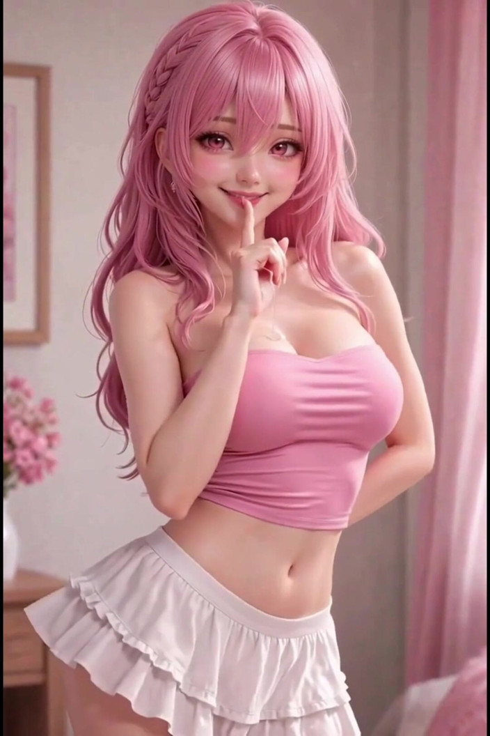 Wertstofsamler: 3D anime girl, in top rosa e minigonna bianca, Pi
