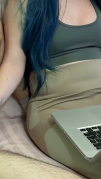 She gives me a huge handjob while she is working. It's real and everything gets wet.