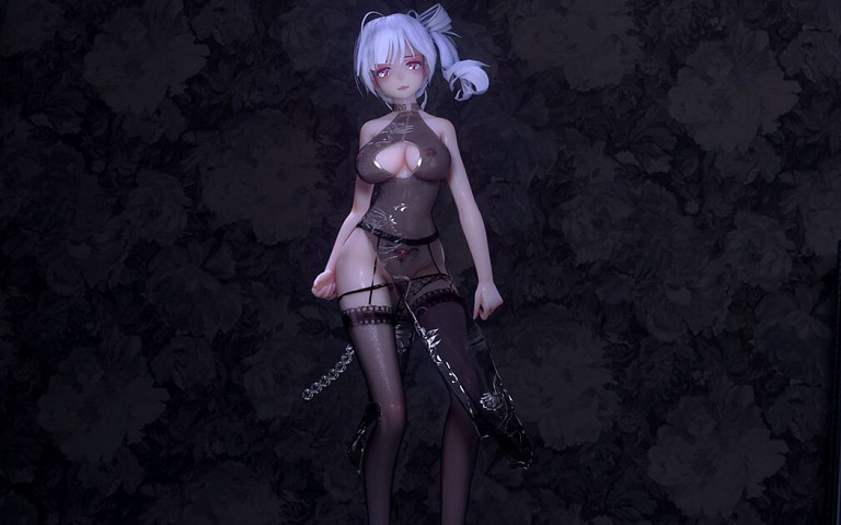 [mmd] Brilliant Marionette See-through Black Silk Cheongsam Nun Anal Serra Bead Cut-out Thong (MikuMotion)