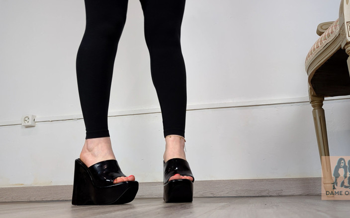 Dame Olga: Shoe Collection MILF Y2k Black Patent Wedges - Dame Olga