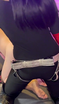 French Pegging - Caged Submissive Gets Her Ass By Her Mistress In Strapon - BDSM