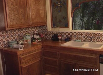 XXX-Vintage: Vintage trio in the kitchen with busty Sarah Young