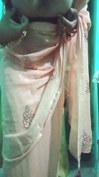 Indian Gay Crossdresser Bottom Crossdressing in Silky Saree with Heavy Jwellery Real Homemade Sex