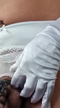 Sexy Lady in Crotchless Panties and Satin Gloves